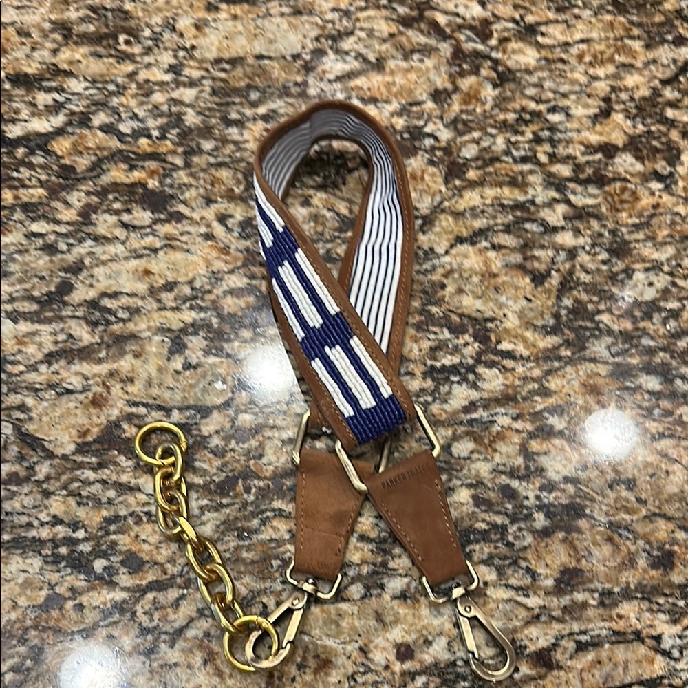 Parker Thatch- Beaded and Suede Shoulder Strap - Natural & Navy Lines
